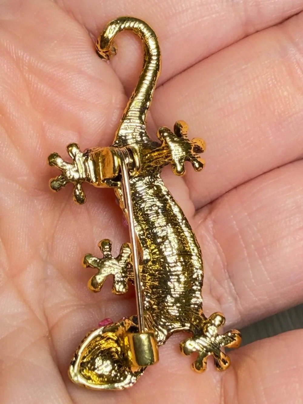 Gecko Brooch Set Rhinestone Lizards Pink Blue Animal Pins Matching Pair